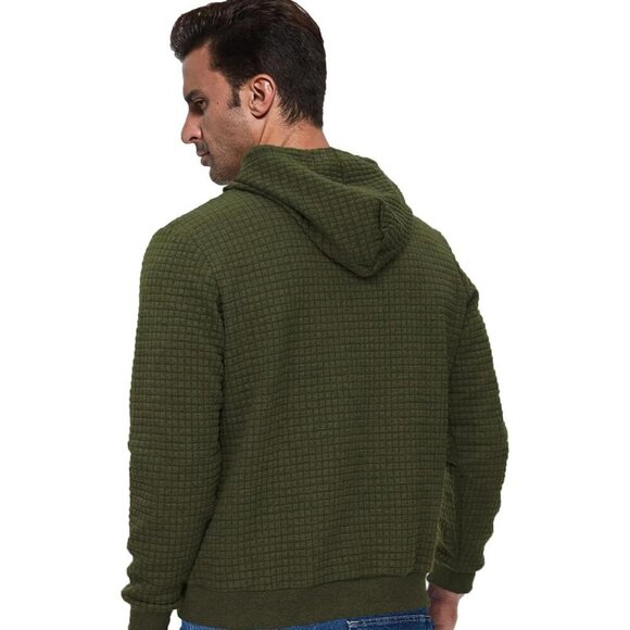 Men's Army Green Pullover Hoodies Long Sleeve Draw String Hooded Sweat Shirt - Picture 2 of 6